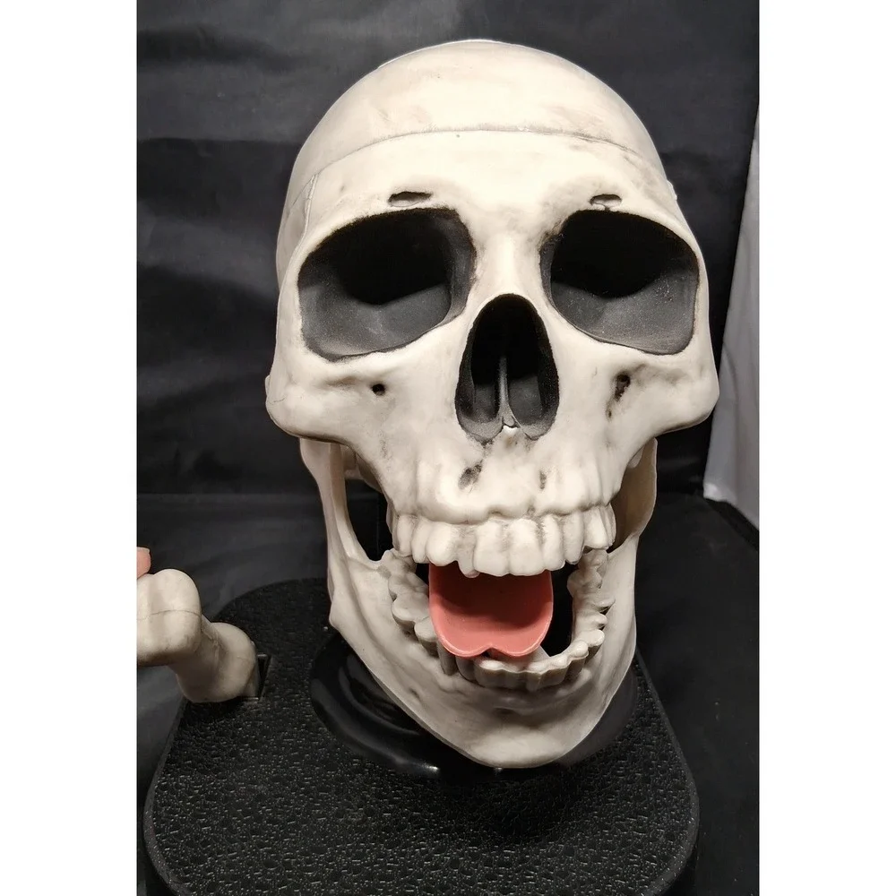 Gothic Skull Candy Dispenser with Bone Lever Jaw Action Halloween Decor